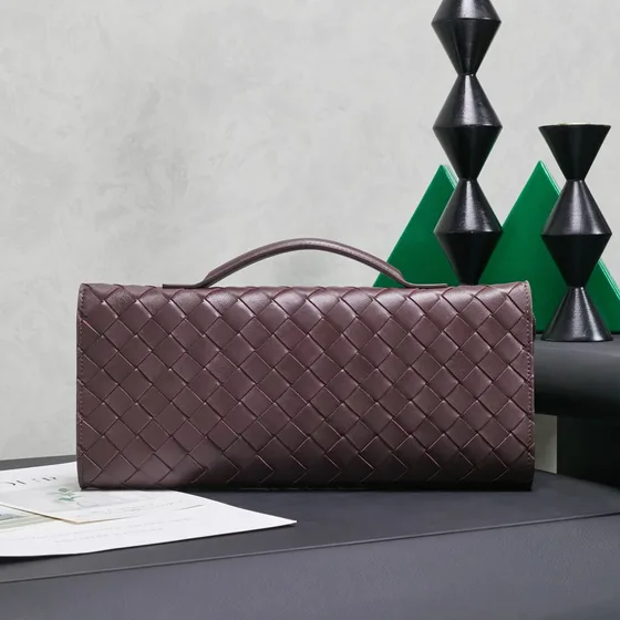 Bottega Veneta Long Clutch Bag With Handle Dark Brown Clutch