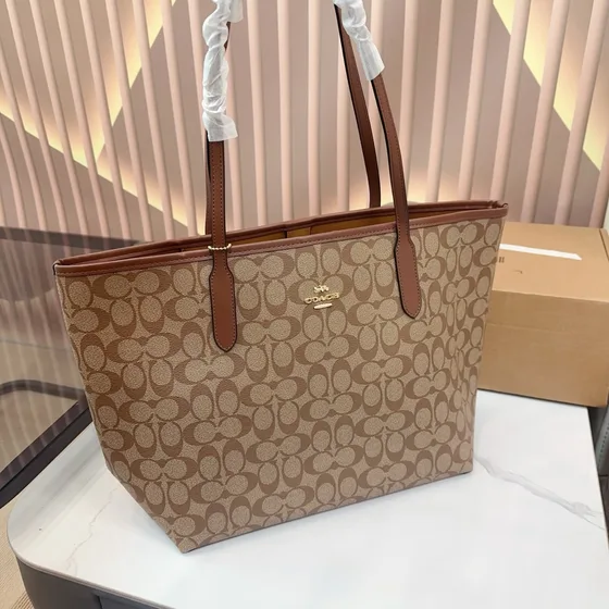Coach City Tote In Signature Canvas Beige White Tote Bag