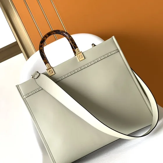 Fendi Sunshine Shopper Tote Light Grayish White Tote Bag