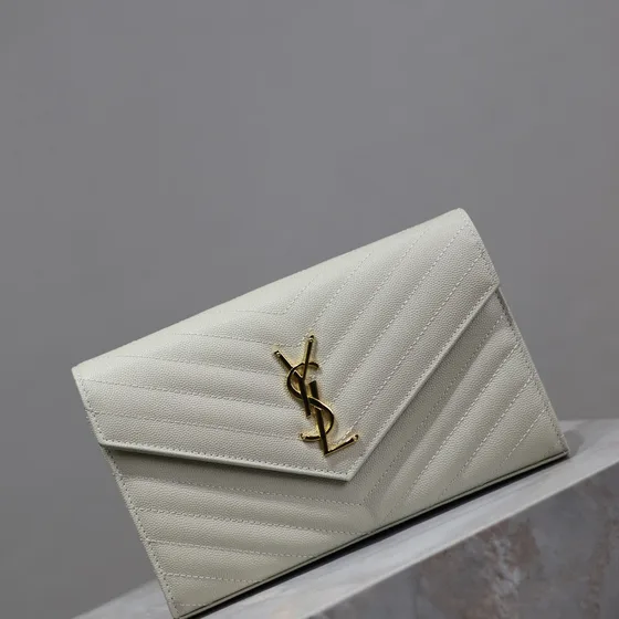 YSL Cassandre Matelass Envelope Wallet White Wallet