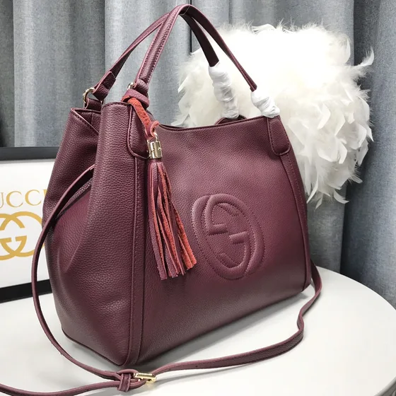 Gucci Soho Top Handle Bag สีเบอร์กันดี 35x29x16cm Top Handle