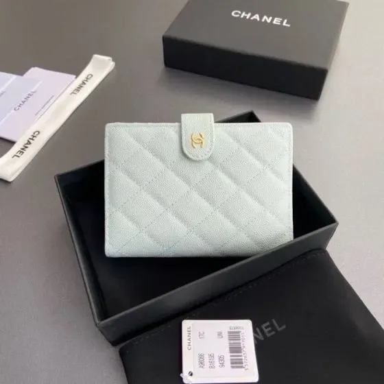 Chanel Caviar Quilted French Purse Wallet Light Mint Green Wallet
