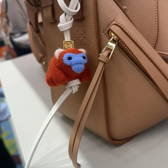 Loewe Felt Baby Proboscis Monkey Bag Charm Rust Blue White Pouch