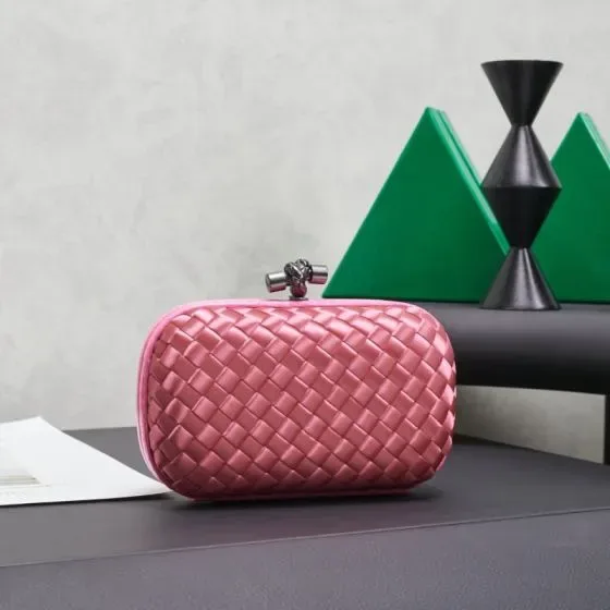 Bottega Veneta Intreccio Satin Knot Clutch Pink Clutch