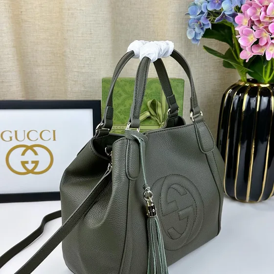 Gucci Soho Top Handle Bag Dark สีเขียว 30*26*14cm Top Handle