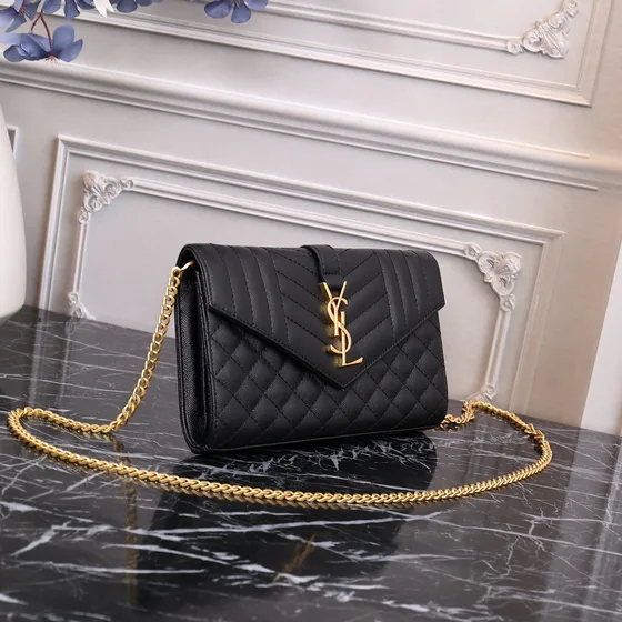 YSL Envelope Chain Wallet أسود Woc