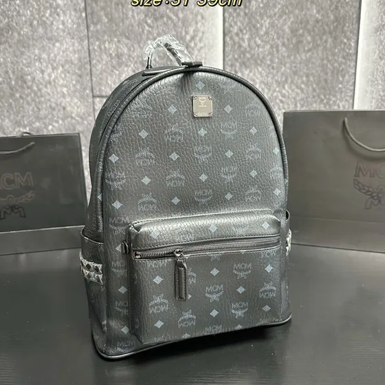 MCM Stark Side Studs Backpack Beige Pink Cognac Yellow Black 31 39cm Backpack