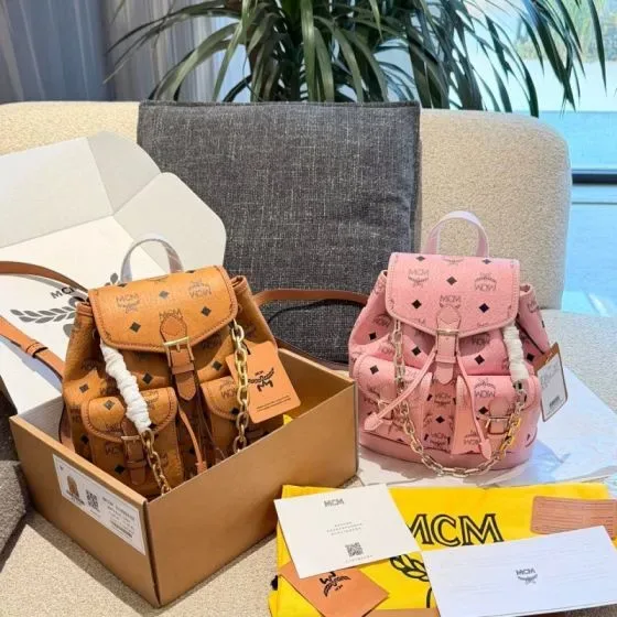 MCM Visetos Klassik Backpack Mini Cognac Pink Backpack
