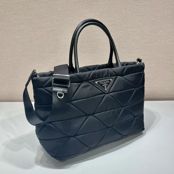 Prada Re-Nylon Padded Quilted Manico Bag Nero Manico