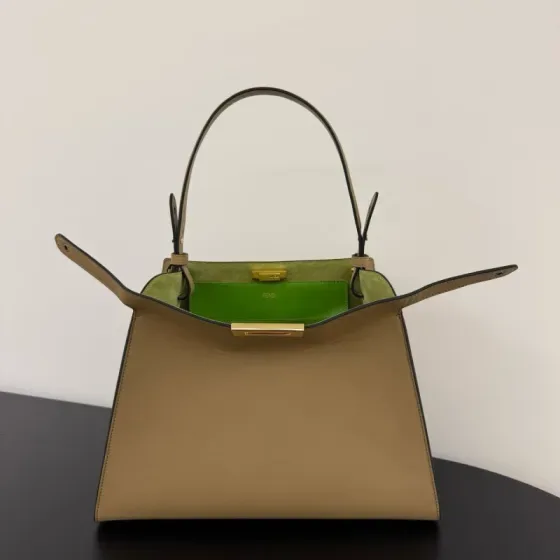 Fendi Peekaboo Iseeu Beige And Grass Green Top Handle