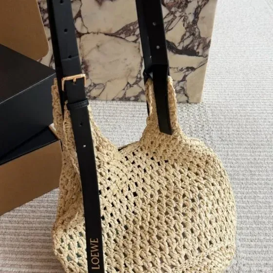 Loewe Crochet Mesh Shoulder Bag Natural Beige Black Shoulder Bag