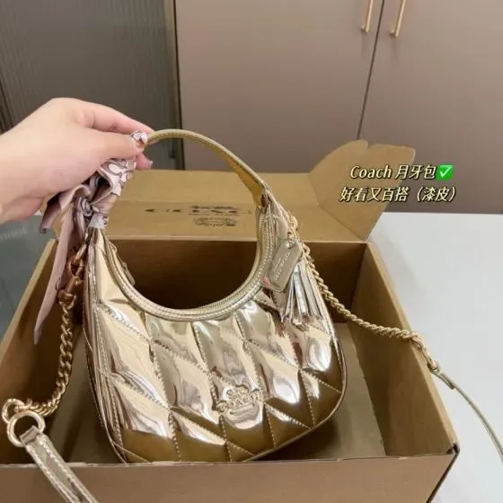 Coach Carmen Mini Crossbody Bag Crescent Bag Metallic Gold Hobo
