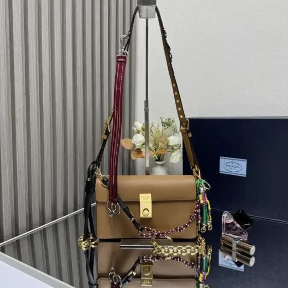 Prada Prada Soft Sound Shoulder Bag With Charms Brown Shoulder Bag