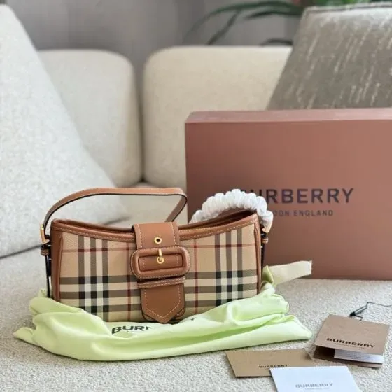 Burberry Check Buckle Shoulder Bag Beige Brown Shoulder Bag