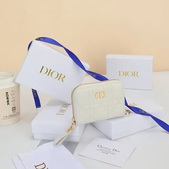 Dior Caro Zipped Coin Purse White Coin Purse