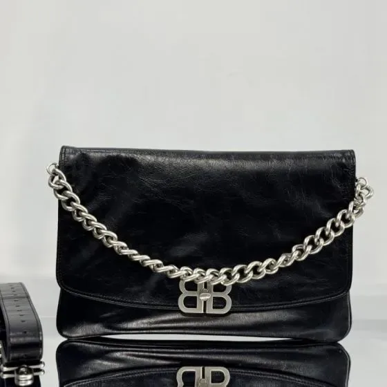 Balenciaga Bb Soft Chain Flap Bag Black Shoulder Bag