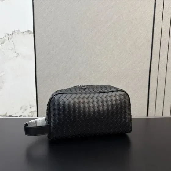 Bottega Veneta Intrecciato Leather Toiletry Case Black Pouch
