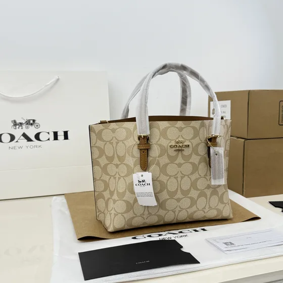 Coach Mollie Tote 25 In Signature Canvas Khaki Chalk Tote Bag