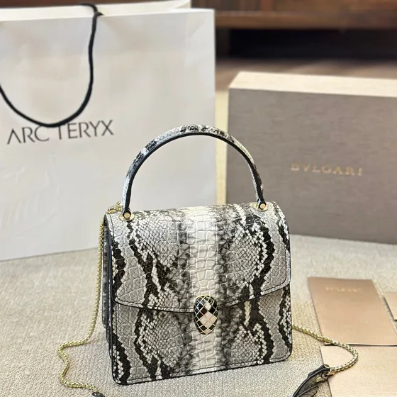 Bvlgari Serpenti Forever Top Handle Python Pattern Black White Top Handle