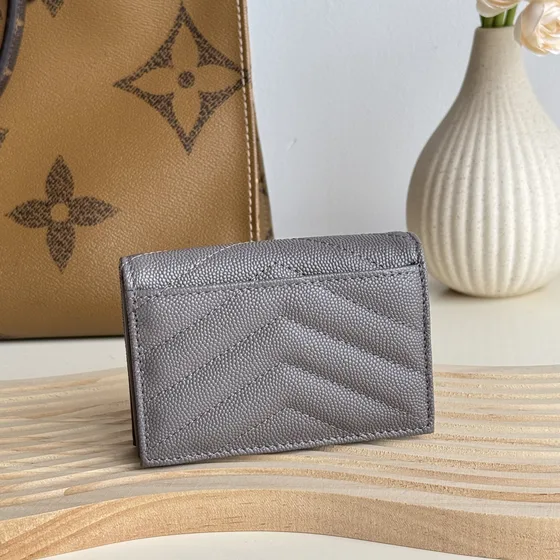 YSL Cassandre Matelass Card Case Gray Card Holder