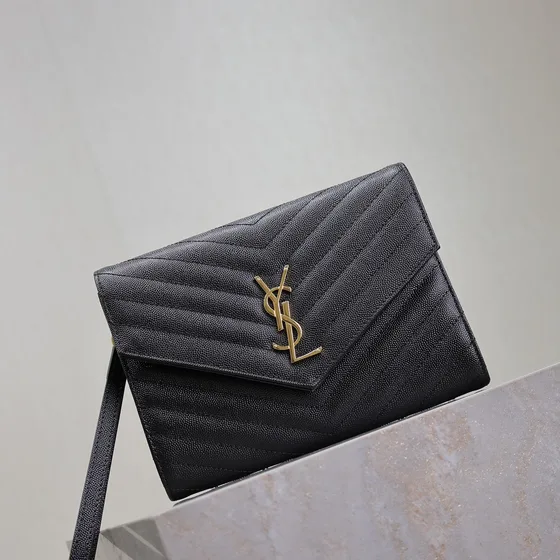YSL Cassandre Matelass Envelope Wallet On Chain Black Woc