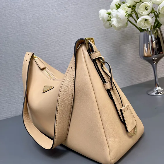 Prada Large Pelle Borsa a spalla Beige Hobo