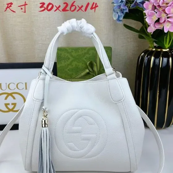 Gucci Soho Кожа Верхняя ручка Bag Белый 30x26x14cm Верхняя ручка