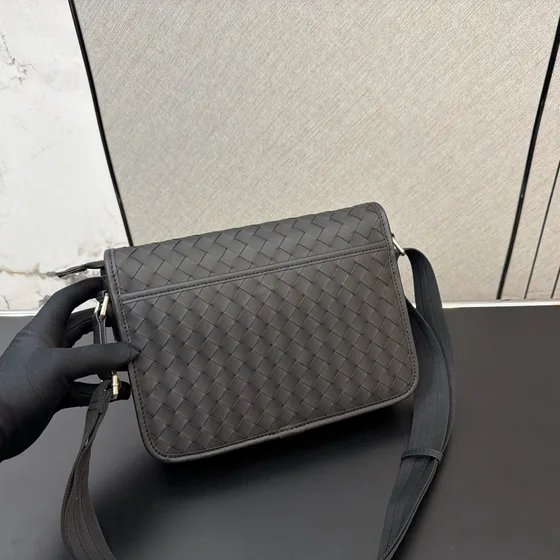 Bottega Veneta Intrecciato Messenger Bag Dark Gray Crossbody