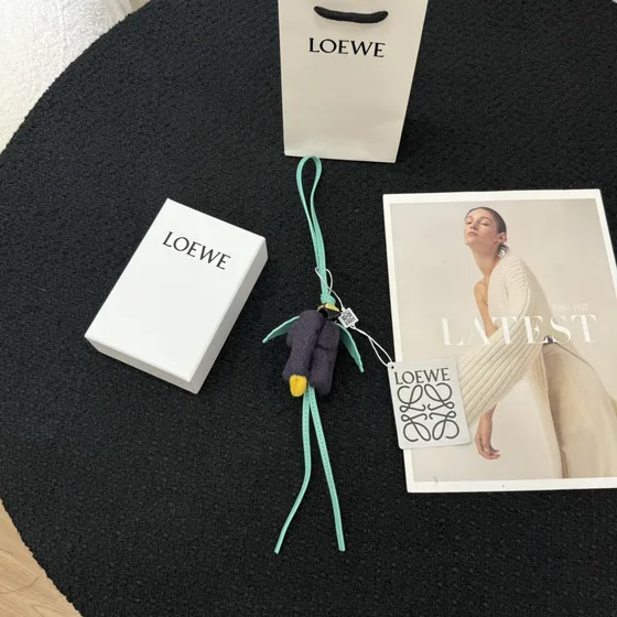 Loewe Felt Bird Charm Dark Purple Green Yellow Gold Pouch
