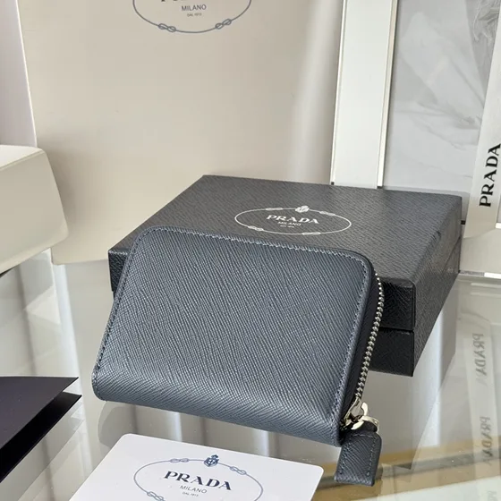 Prada Saffiano Pelle Zip Card Holder Dark Grigio Card Holder
