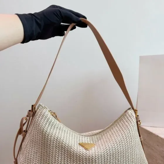 Prada Crochet Raffia-Effect Shoulder Bag Beige Shoulder Bag