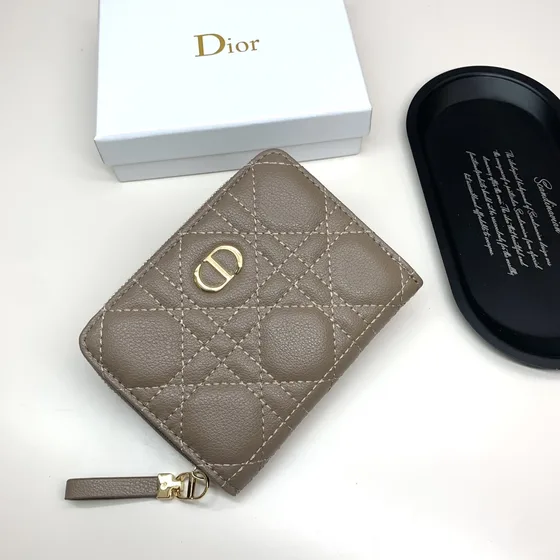 Dior Caro Zipped Compact Wallet Warm Taupe Wallet