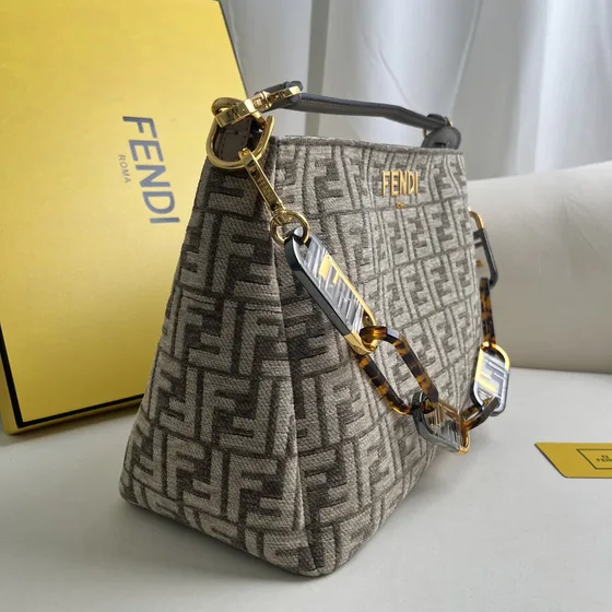 Fendi O Lock Beige Brown Shoulder Bag