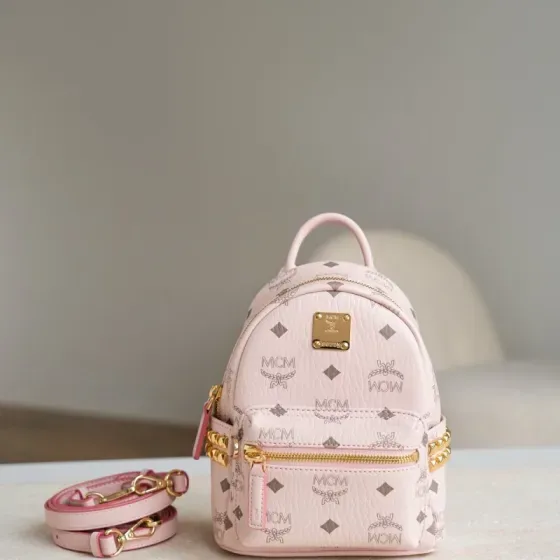 MCM Stark Side Studs Visetos Mini Backpack Light Pink Backpack