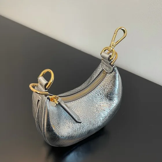 Fendi Fendigraphy Mini Hobo Bag Charm Metallic Perak Hobo