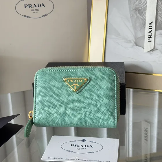 Prada Saffiano Metal Zip Around Coin Purse Mint Hijau Coin Purse