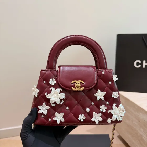 Chanel Nano Kelly (Custom Floral Embellished Version) Light أزرق Top Handle