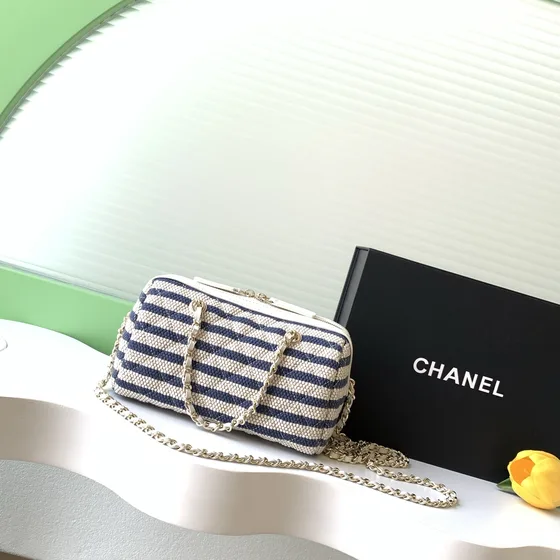 Chanel Boston Bag Navy Blue And White Crossbody