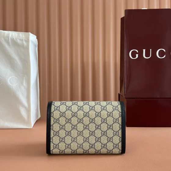 Gucci Dionysus Gg Supreme Chain Wallet Beige Black Woc