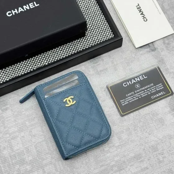 Chanel Zip Card Holder Blue Card Holder