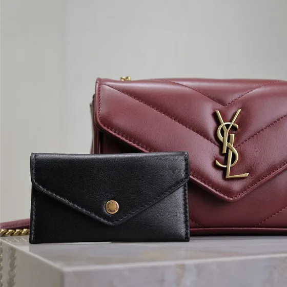 YSL Cassandre Mini Chain Bag With Coin Purse Borgoña Crossbody