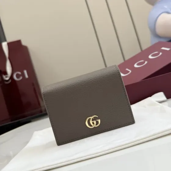 Gucci Gg Marmont Card Case Wallet Dusty Grey Brown Card Holder