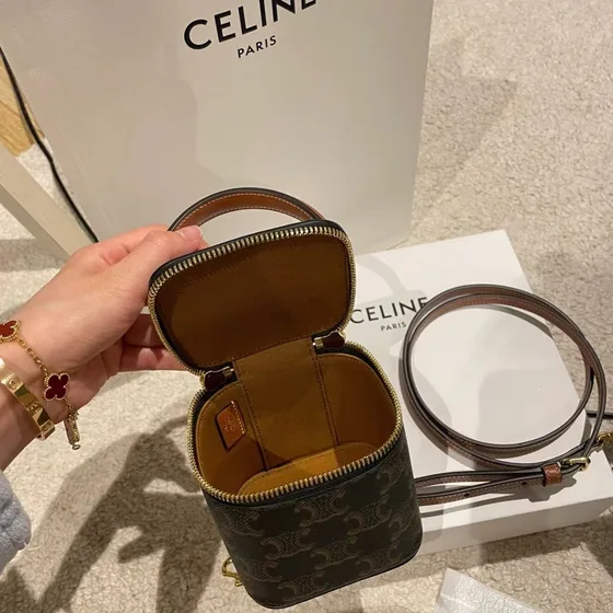 Celine Triomphe Lerret Mini Vanity Case Brun Vanity
