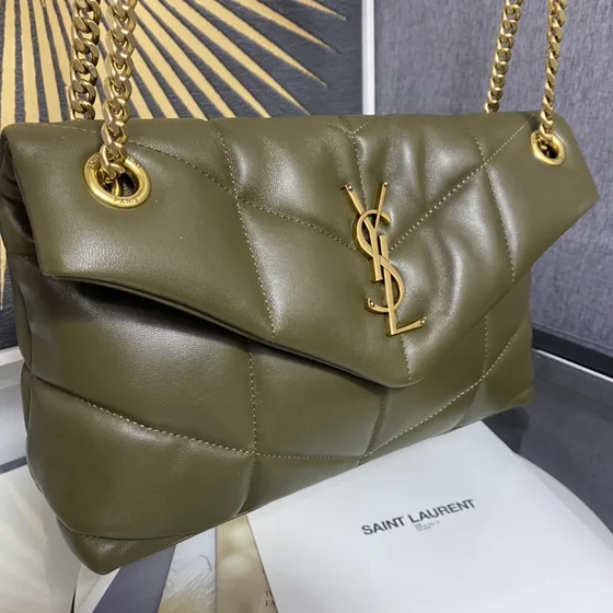 YSL Loulou Puffer Olive Grønn Skulderveske