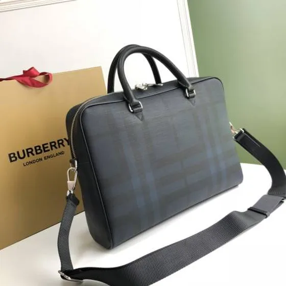 Burberry London Briefcase Dark charcoal check business