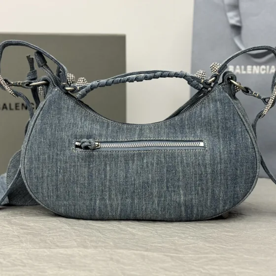 Balenciaga Le Cagole Shoulder Bag With Rhinestones Denim Blue Shoulder Bag
