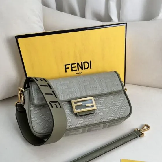 Fendi Baguette Light Grey Shoulder Bag