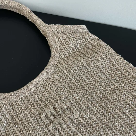 Miu Miu Knitted Fabric Hobo Bag With Pouch Beige Hobo