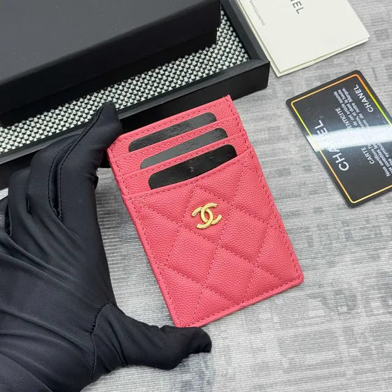 Chanel Quilted Caviar Card Holder Coral Pink Card Holder