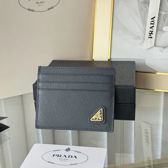 Prada Saffiano Leather Card Holder Black Card Holder